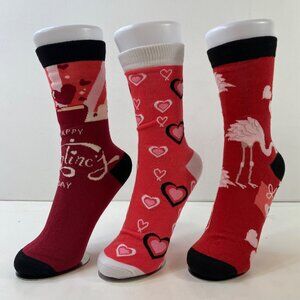 Womens Crew Socks Valentines Day Hearts Flamingos Pink Red Black White